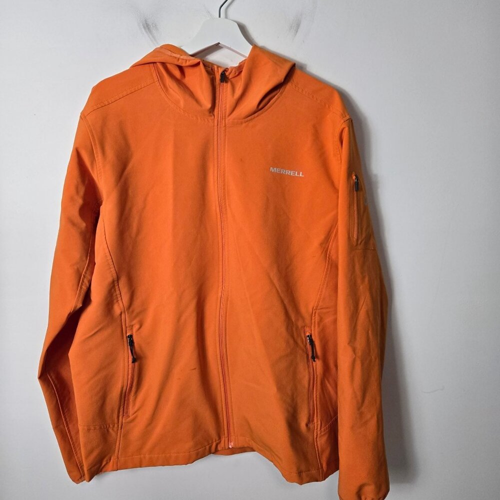 Merrell Men's Size L Windproof Outdoor Sport Hooded Zip-Up Jacket Orange